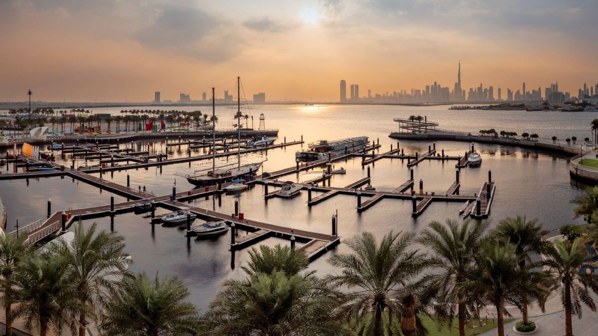 Dubai Creek Harbour marina at dusk