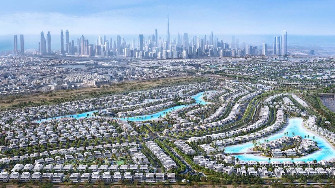 Meydan villas with the Dubai skyline beyond